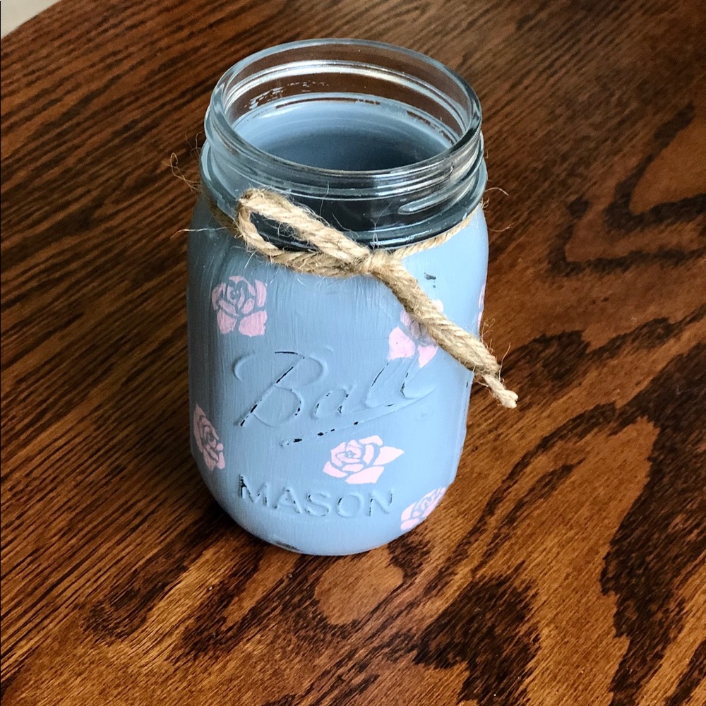 Hand Painted Rustic Floral Mason Jar
